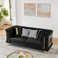 thumbnail image 4 of 89" Black Velvet 3-Seater Sofa Couch with Gold Stainless Steel Trim, Tufted Victorian Mid Century Modern Living Room Seating, 4 of 9