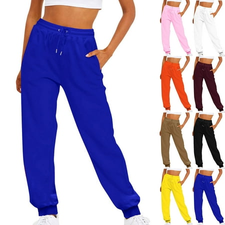 Jacenvly Sweatpants Women Clearance Bundle Foot Long Elastic Waisted Drawstring Pocket Plain Trousers for Women Casual Trousers High Waist with Multi-Pockets Pants