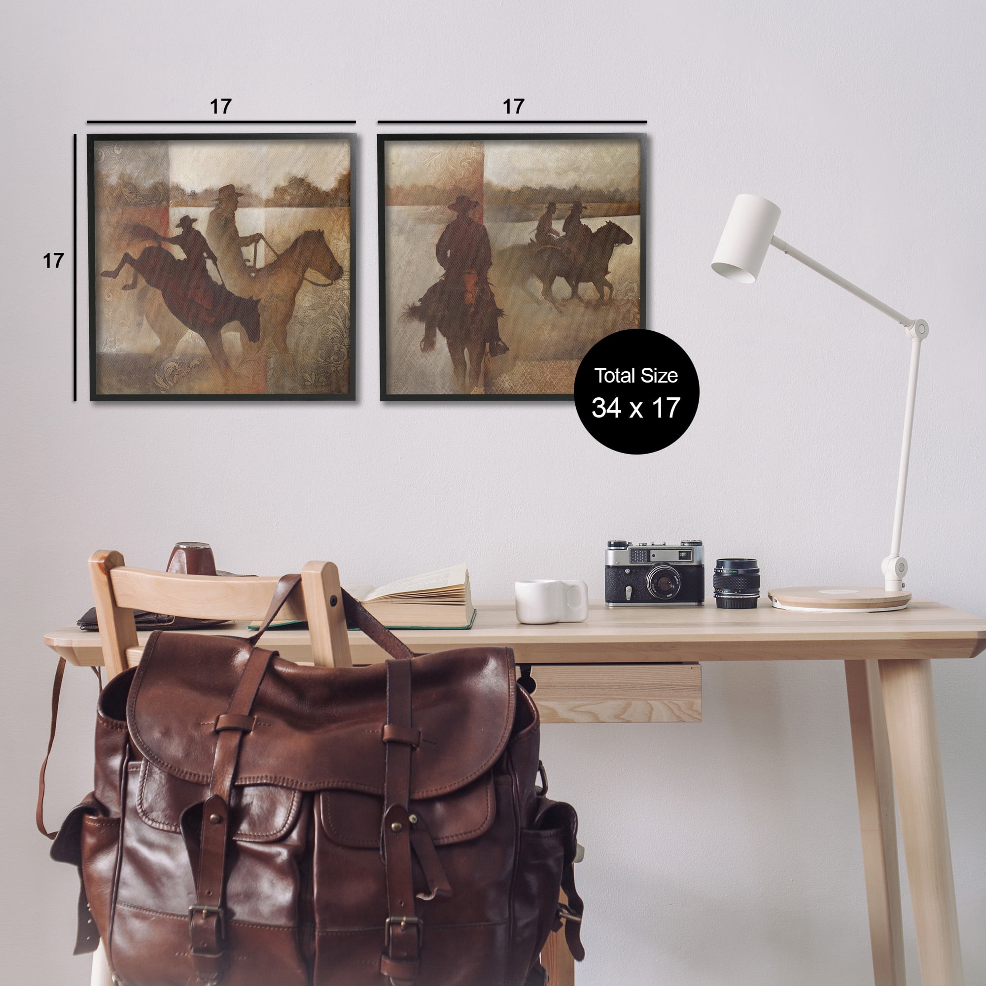 Stupell Industries Rodeo Cowboy Silhouette Animals & Insects Painting Black Framed Art Print Wall Art, 17 x 17, Set of 2