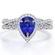 thumbnail image 1 of JeenMata Anillo de Compromiso Vintage de 1,5 Quilates con Zafiro Azul y Moissanita con Piedra Natal de Septiembre en Talla Pera: Conjunto Nupcial con Halo Pavé en Oro Blanco de 18 K sobre Plata, 1 of 6