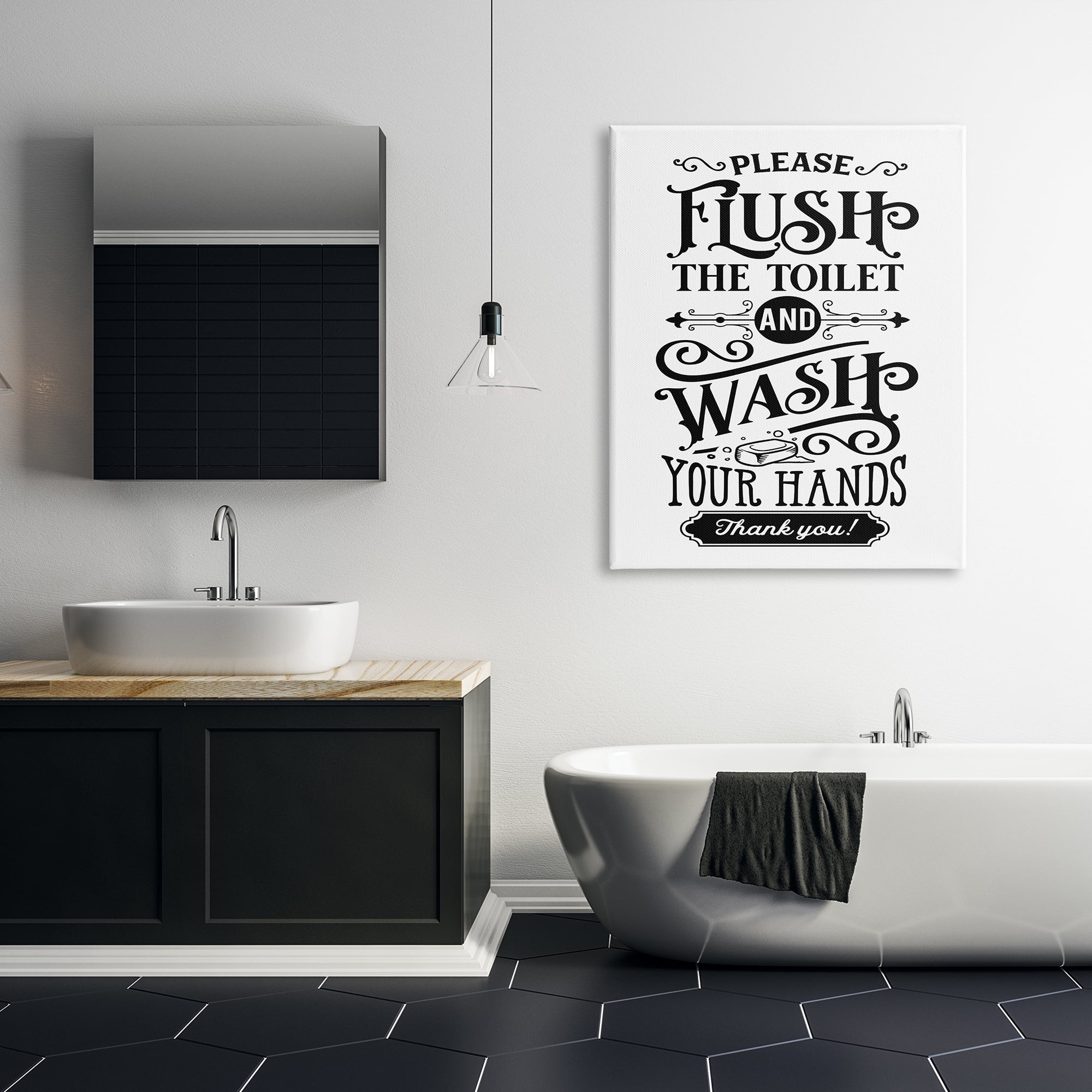 Stupell Industries Flush & Wash Hands Vintage Style Text Typography Graphic Art Gallery Wrapped Canvas Print Wall Art, Design by Lettered and Lined