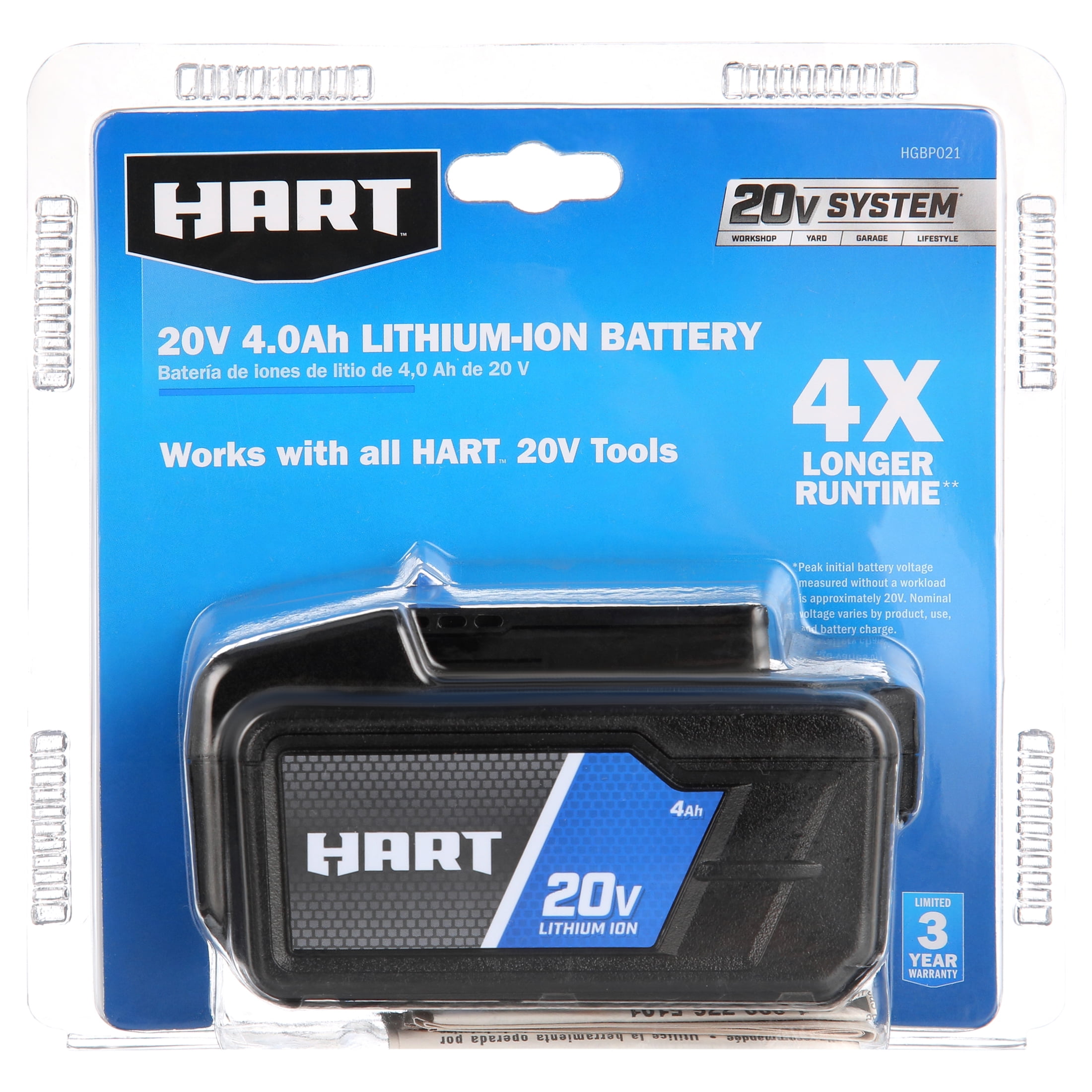 HART 20V Lithium-Ion 4.0Ah Battery (Charger Not Included)