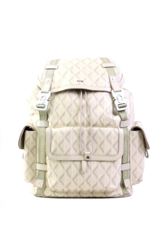 Pre-Owned Christian Dior Backpack HIT THE ROAD Coated Canvas Leather Light Beige Men's 90125g