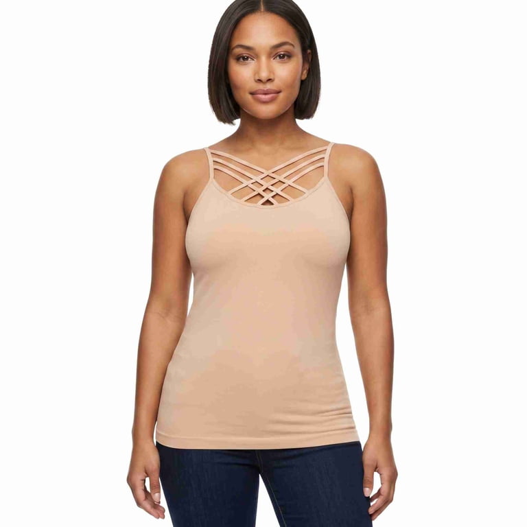 Women's Nylon Seamless Triple Criss-Cross Front Camisole Tank Top