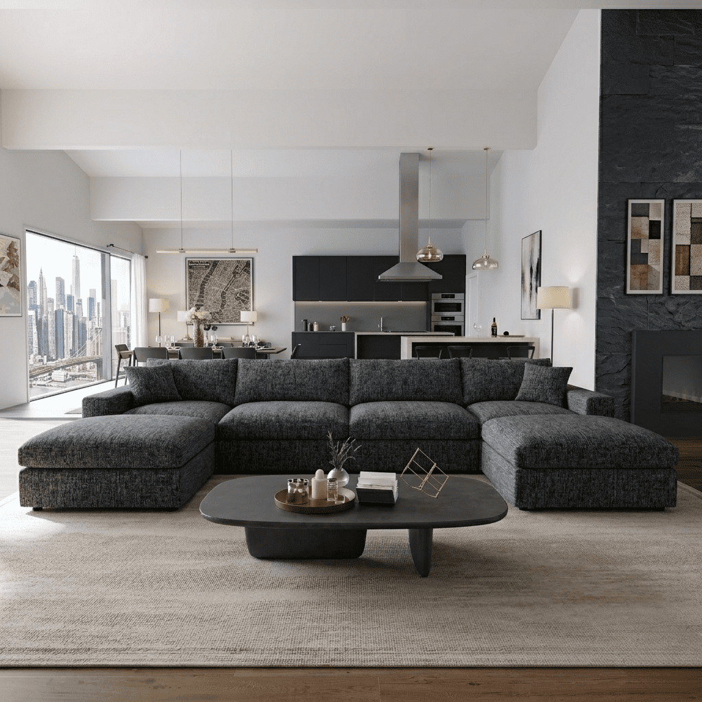Howcool Cloud Couch Modular Sectional Sofa 6 Seat 134" U Shaped Convertible Couch Chenille Thick Cushion with 2 Storage Ottomans and Toss Pillows Washable Removable Cover for Living Room,Blue Gray
