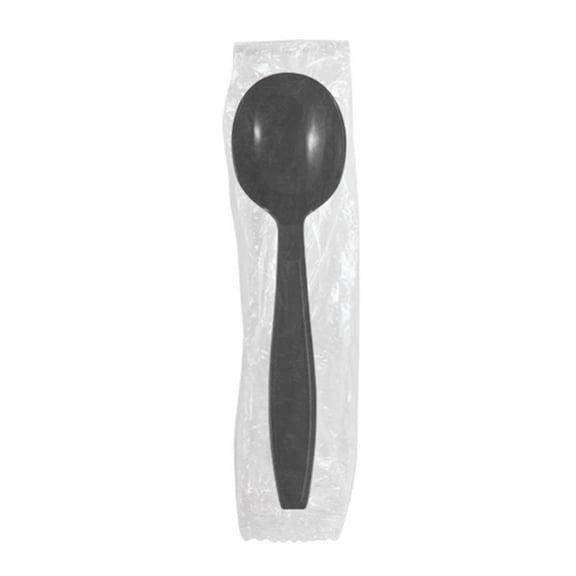 Karat PP Plastic Heavy Weight Soup Spoons - Black - Wrapped - 1,000 ct