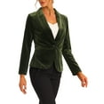 thumbnail image 5 of INSPIRE CHIC Women's Velvet Blazer Solid Color Shawl Collar One Button Wear-to-Work Suit Jacket M Olive Green, 5 of 7