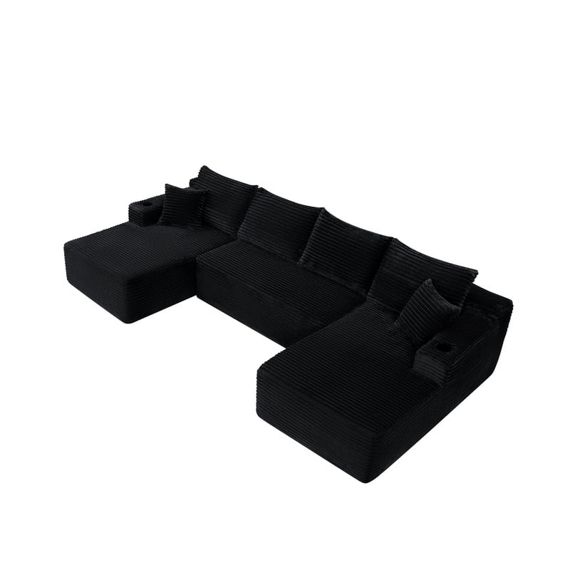 134''W Oversized Sectional Sofa Set with Double Chaise Lounge, U-Shaped Boneless Couch, Corduroy Upholstered Modular Sofa