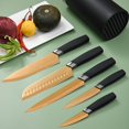 thumbnail image 2 of Kitchen Knife Set, 6 Pieces Sharp Stainless Steel Chef Knife Set with Cylindrical Block, Ergonomic Black Handle Knife with Gold Blades, Knife Set with Gift Box, House Warming Gift, 2 of 7