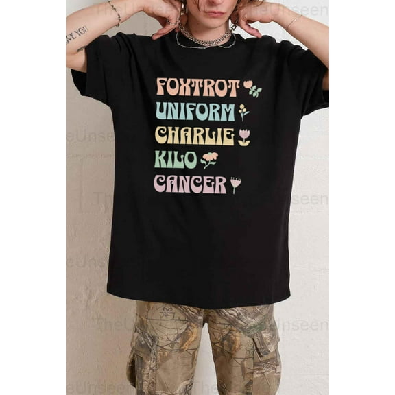 Subtle F Cancer Retro Floral Cancer Awareness Support Unisex T-Shirt up to 5XL