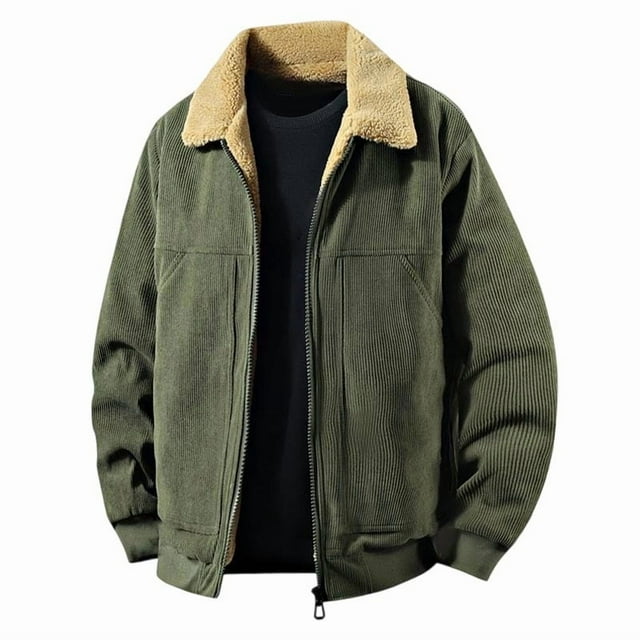 WRKEKC Haut en Velours Côtelé pour Hommes, Manches Longues, Mode Décontractée, Hiver Urbain, Vert Armée G