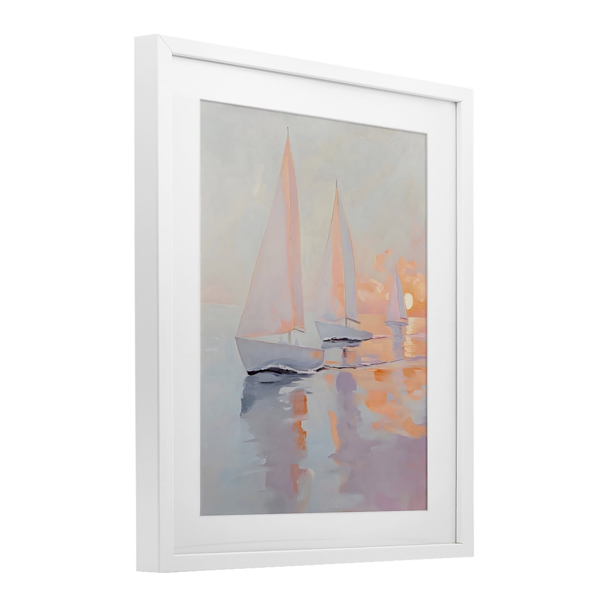 Stupell Industries Peach Sunset Sailboats on Sea White Framed Print Under Glass, design by Creative Studio