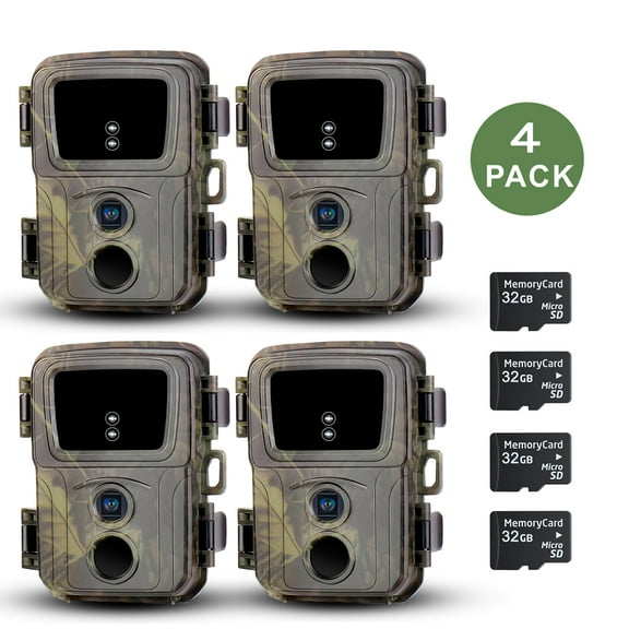 Suntekcam 20MP Mini Trail Camera 4-Pack with 32GB SD Card, 1080P High Resolution