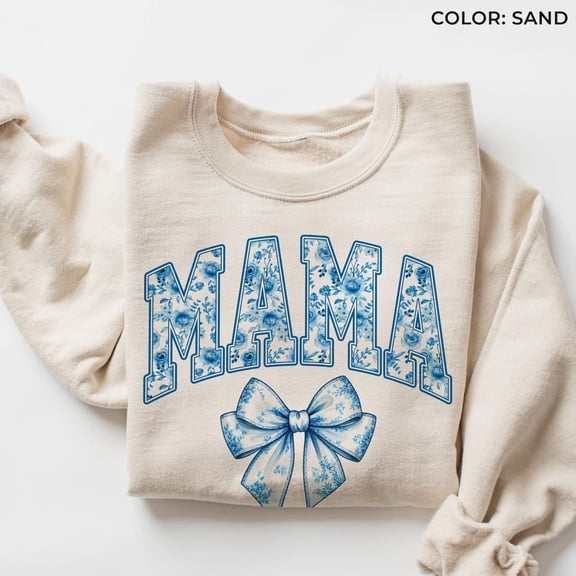 Mama Sweatshirt, Blue Ribbon Sweatshirt, Mothers Day, Aesthetic For Mom, Cute Mom Shirt, Toile Bow Shirt, Chinoiserie Shirt F42, F2139 Tshirt All Size S-5XL