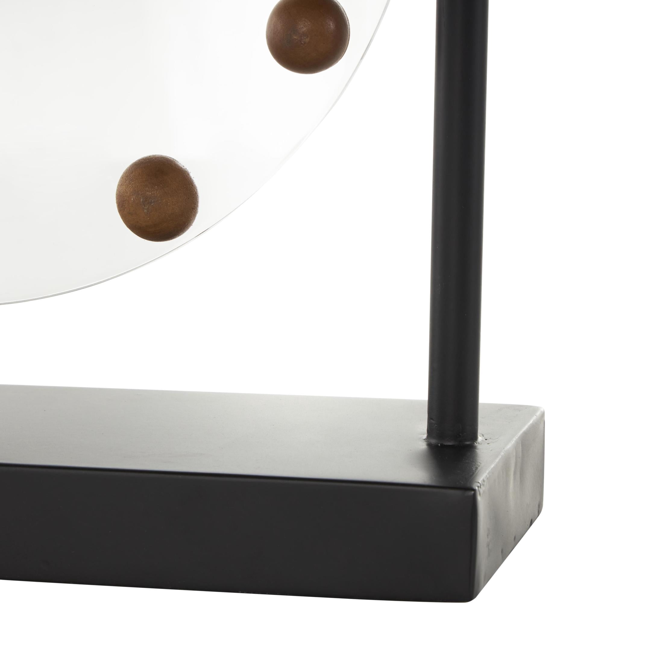 DecMode 11" Black Metal Acrylic Face Clock with Wood Ball Accents