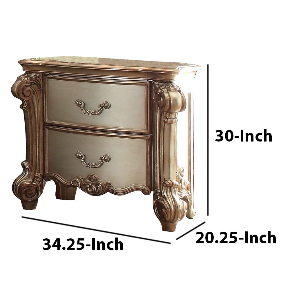 Acme Three Drawer Nightstand With One Hidden Top Drawer And Scalloped Feet White