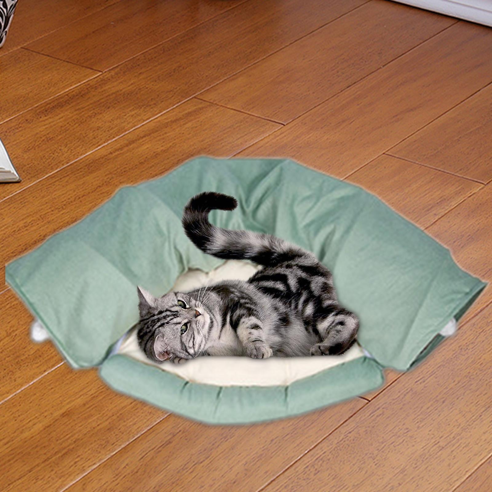 TOOYFUL 2 in 1 Cat Bed Play Tunnel Play Center and Playing Ball Toys with Removable Washable Mat Interactive Toy for Indoor Cats Dogs Green