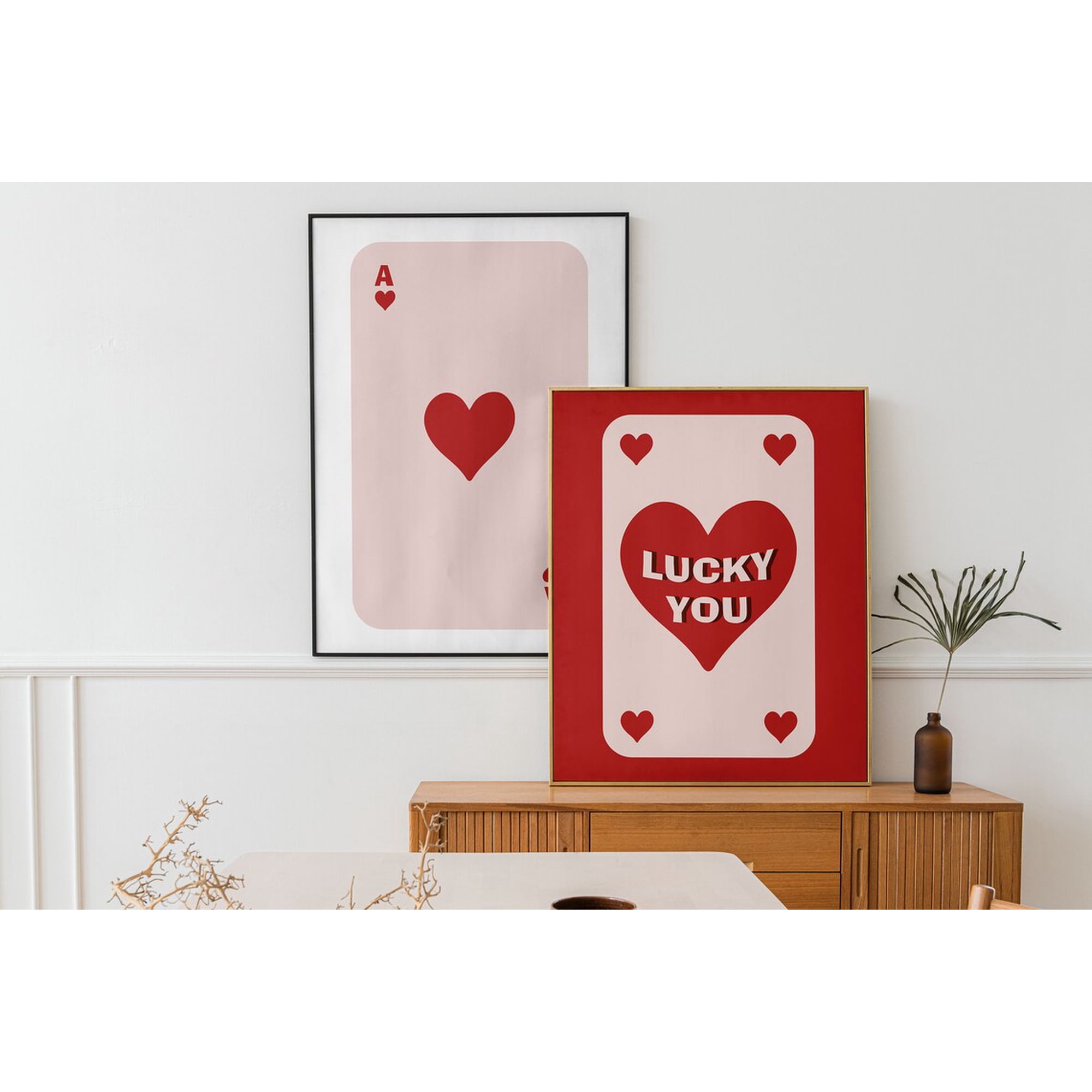 Ace Card And Lucky You Poster Set Trendy Red Playing Card Wall Art