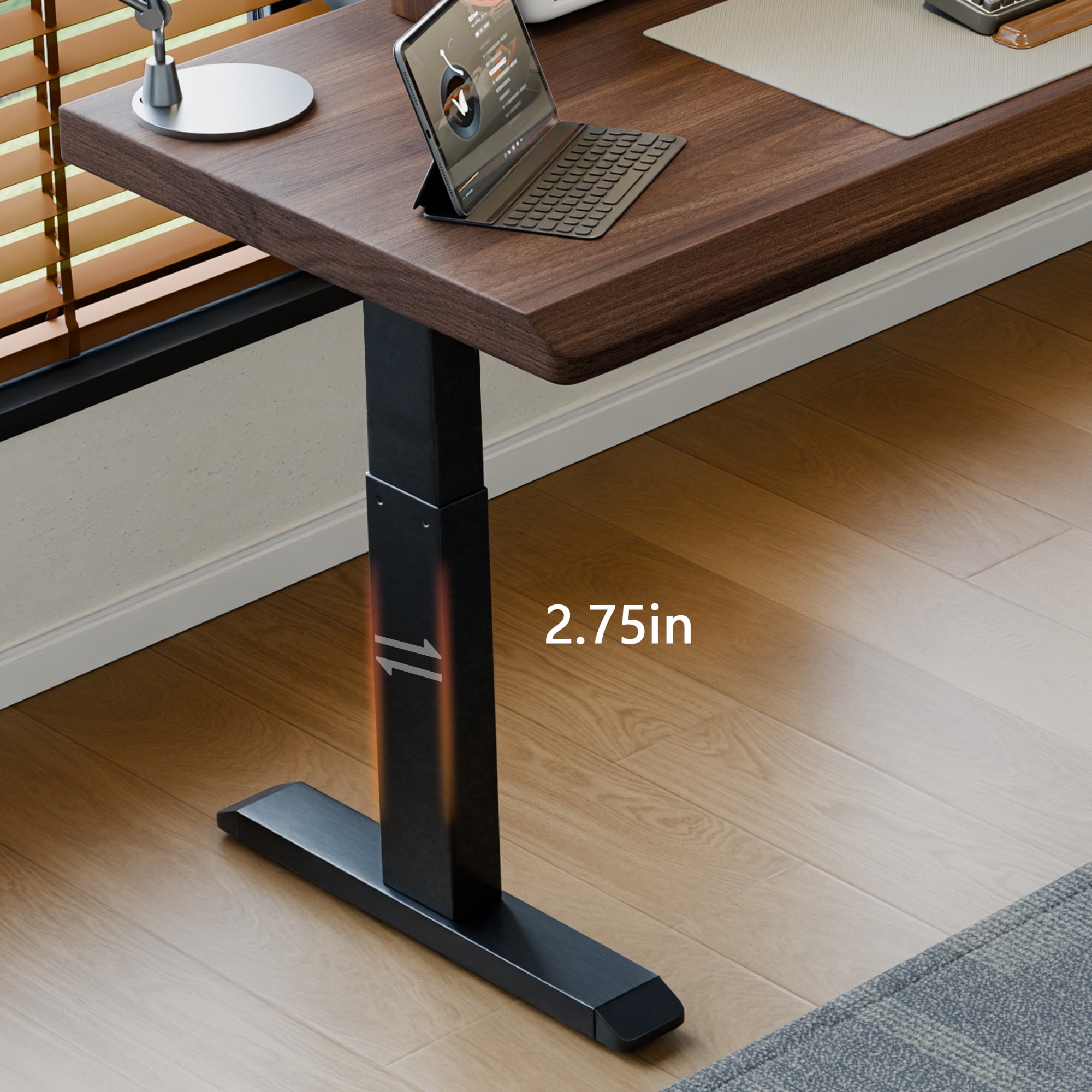 Solid Rubberwood Electric Standing Desk with Single Motor, Height-Adjustable Sit Stand Desk and Ergonomic Workstation for Home Office, Walnut