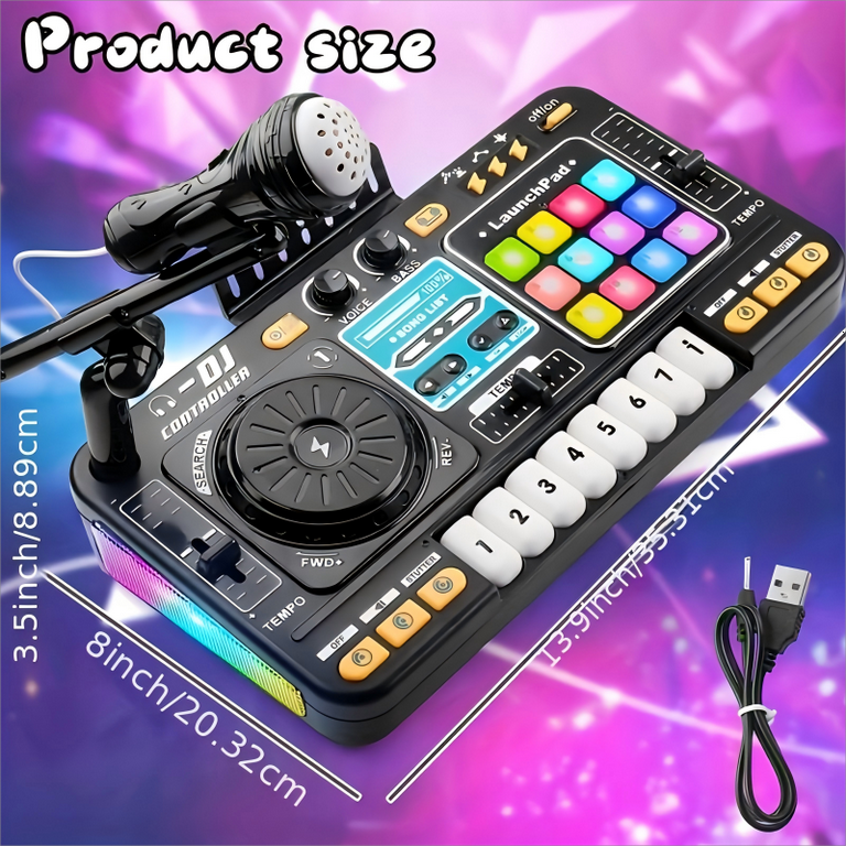 OZMI DJ Turntable Set - Portable Mixer with 7 Piano Keys