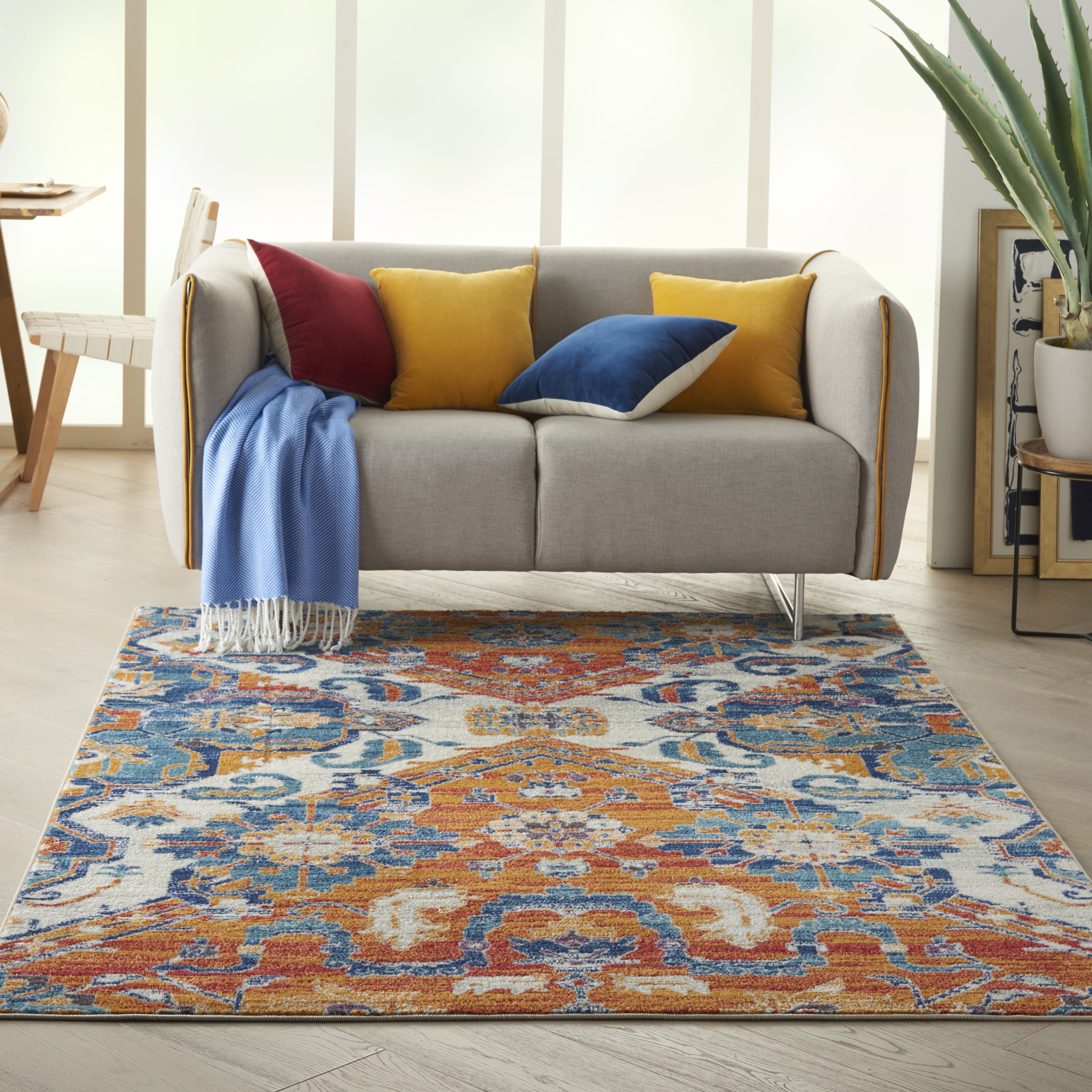 5' Round Nourison Passion Transitional Bohemian Teal Multicolor 5'3 x ROUND Area Rug, 5' Round Nourison Passion Transitional Bohemian Teal Multicolor 5'3 x ROUND Area Rug,