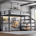 thumbnail image 3 of Harper & Bright Designs Queen Size Metal Loft Bed with Desk and Storage Stairs, Loft Bed Frame with LED Lights and USB Ports for Boys and Girls, White, 3 of 4