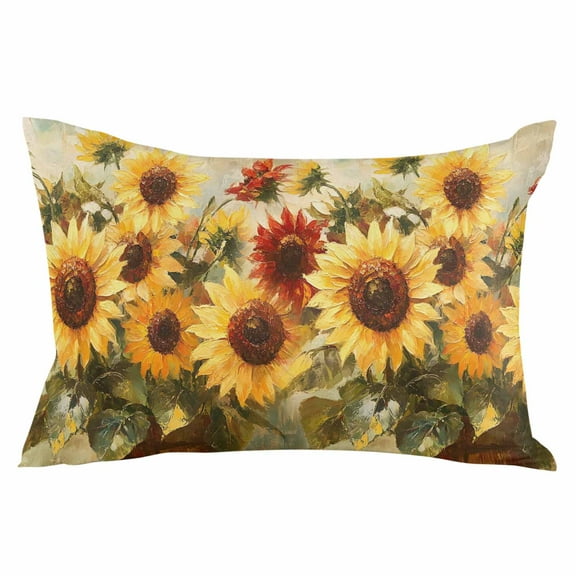 Sunflower Throw Pillow Cover 20 x 36 Inch Decorative Pillow Cover Abstract Oil Painting Floral Leaf Plant Lumbar Pillowcase Seasonal Rectangle Cushion Case for Couch Sofa Bed Living Room