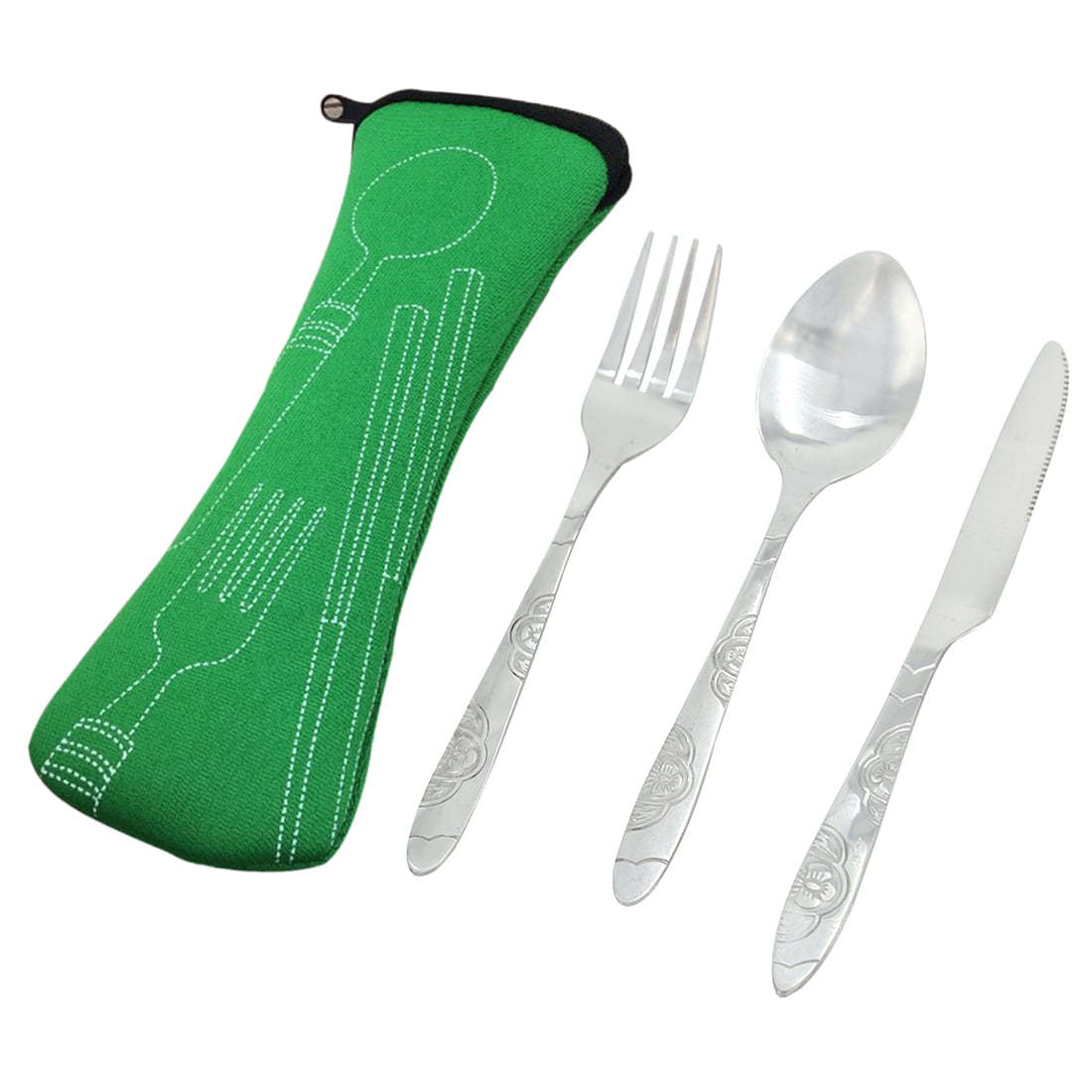 3pcs Portable Stainless Steel Tableware Dinnerware Travel Camp Cutlery With Bag