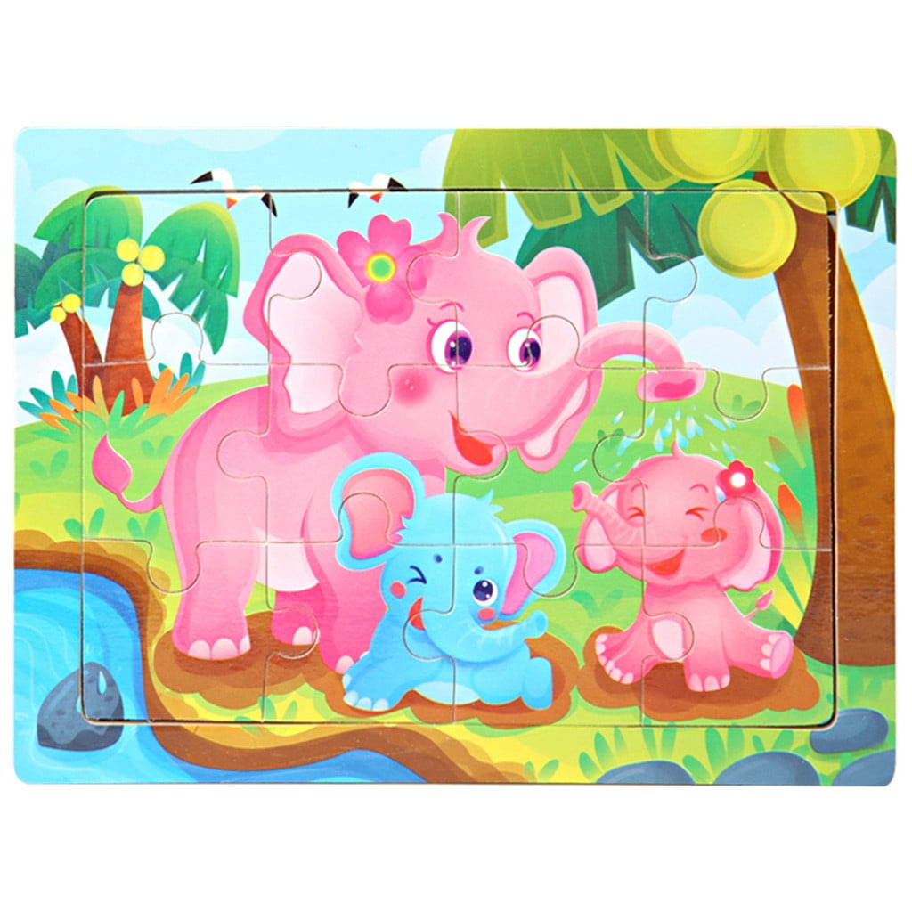 Children Wooden Toy Early Educational Cartoon Learning Pegged Puzzles 