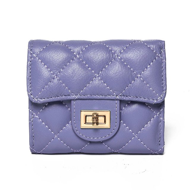 Cartera plegable para mujer, monedero corto, cartera sencilla con rejilla de diamantes, cartera de piel de oveja de gran capacidad, bolso de mano real
