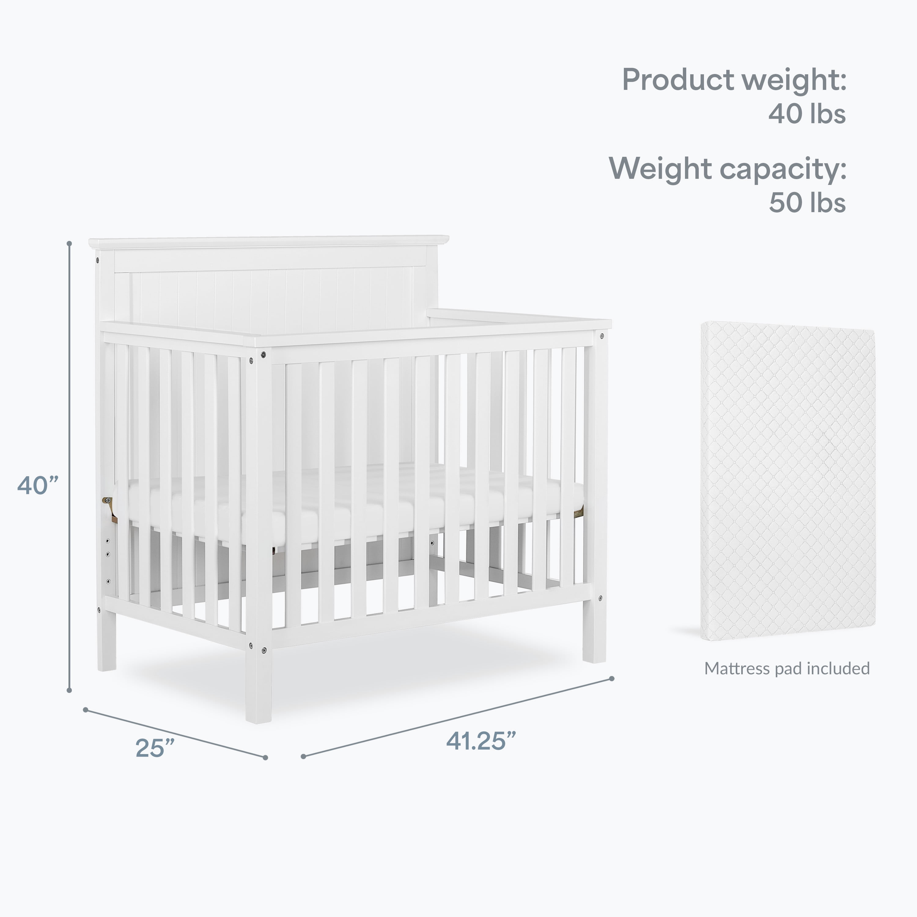 Dream On Me Ava 4-in-1 Convertible Mini Crib, White
