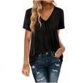 thumbnail image 1 of Moda mujer sólido pliegue Slim Fit cuello en V manga corta Casual camiseta Tops OAVQHLG3B Store lin121212, 1 of 4