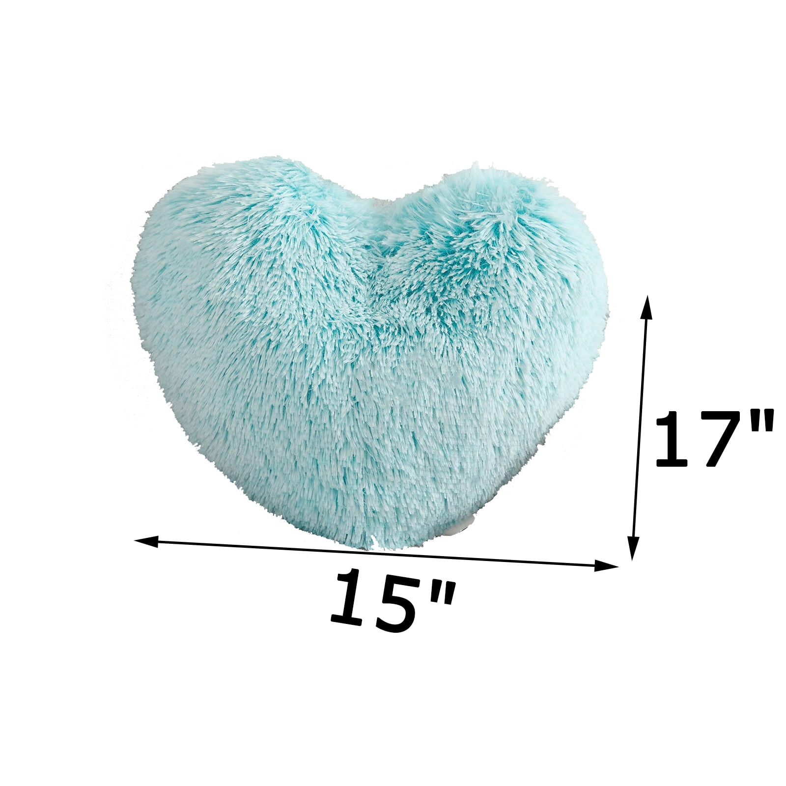 MorroMorn Fluffy Heart Throw Pillows, Shaggy Decorative Pillow for Sofa Couch Bed, Cute Room Decor Gifts for Women Girls Kids - Decorations for Valentines Day Mothers Day Christmas (Aqua)