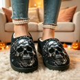 thumbnail image 3 of Skull Women Men Memory Foam Fuzzy Slippers Warm Indoor Outdoor House Shoes, 3 of 9