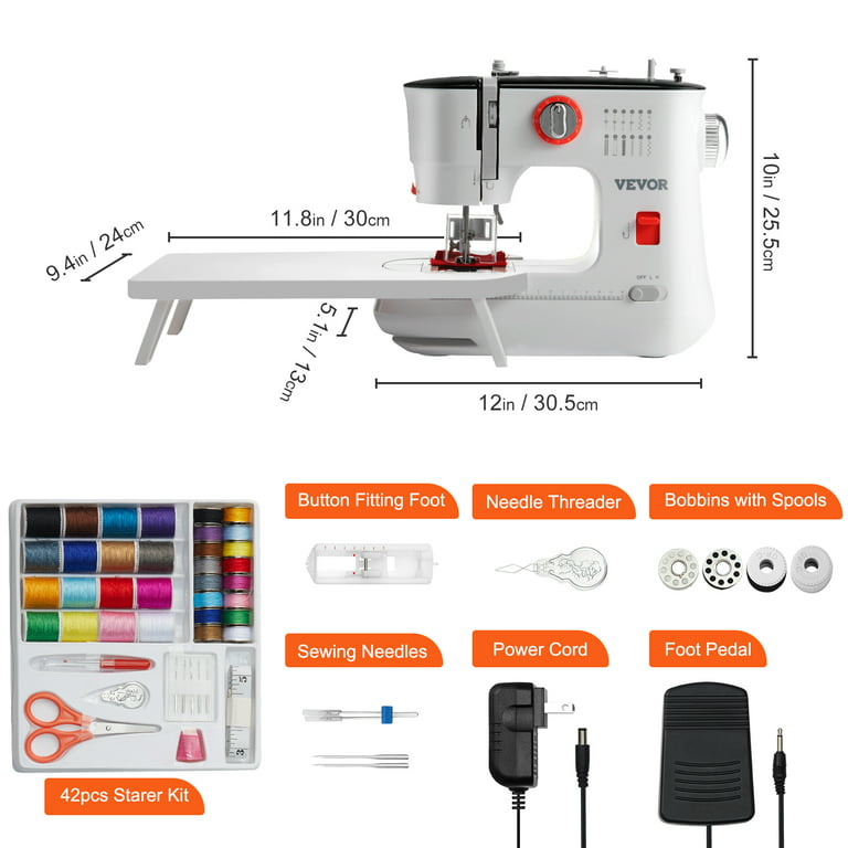 VIFERR Mini Sewing Machine for Beginners Set Portable Household Electric 12  Built-in Stitches and Double Threads Small Sewing Machine with Extension  table and Sewing Supplies Set DIY, US Plug 110V 