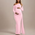 thumbnail image 5 of QHFBli Maternity Off Shoulder Long Sleeve Fitted Gown Maxi Chiffon Dress for Photo Shoot Baby Shower, 5 of 7