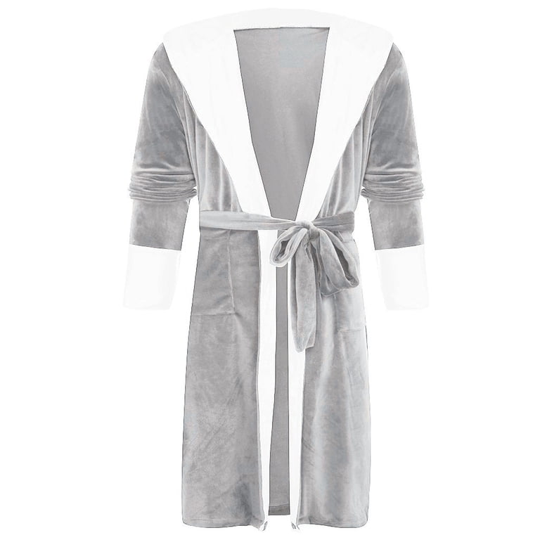 Womens Fluffy Hooded Robe Winter Plush Shawl Bathrobe Home Clothes Long Sleeved Robe Coat Bath Robe Loungewear Grey S