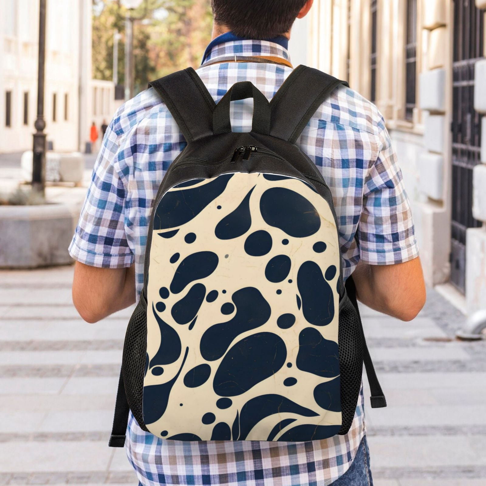 Single Side Full Backpack 16.1×11.8×4.5in Large Capacity Breathable Shoulder Belt Leisure Simple And Strong Bearing Capacity Milk Cow Skin Print Style Darkvoilet_1