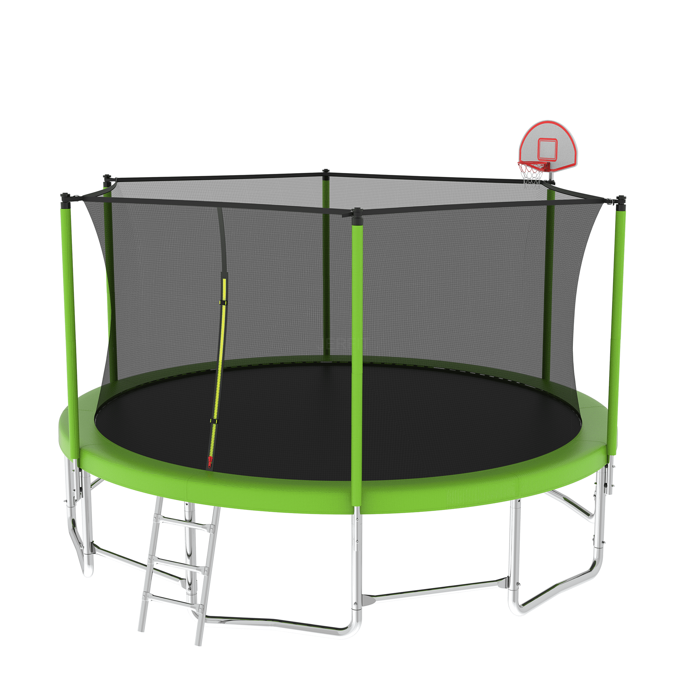 JERFIT 16ft Trampoline with Basketball Hoop, Safety Enclosure Net & Balance Bar, ASTM Certified Outdoor Jumping Toy for Kids and Family, Green
