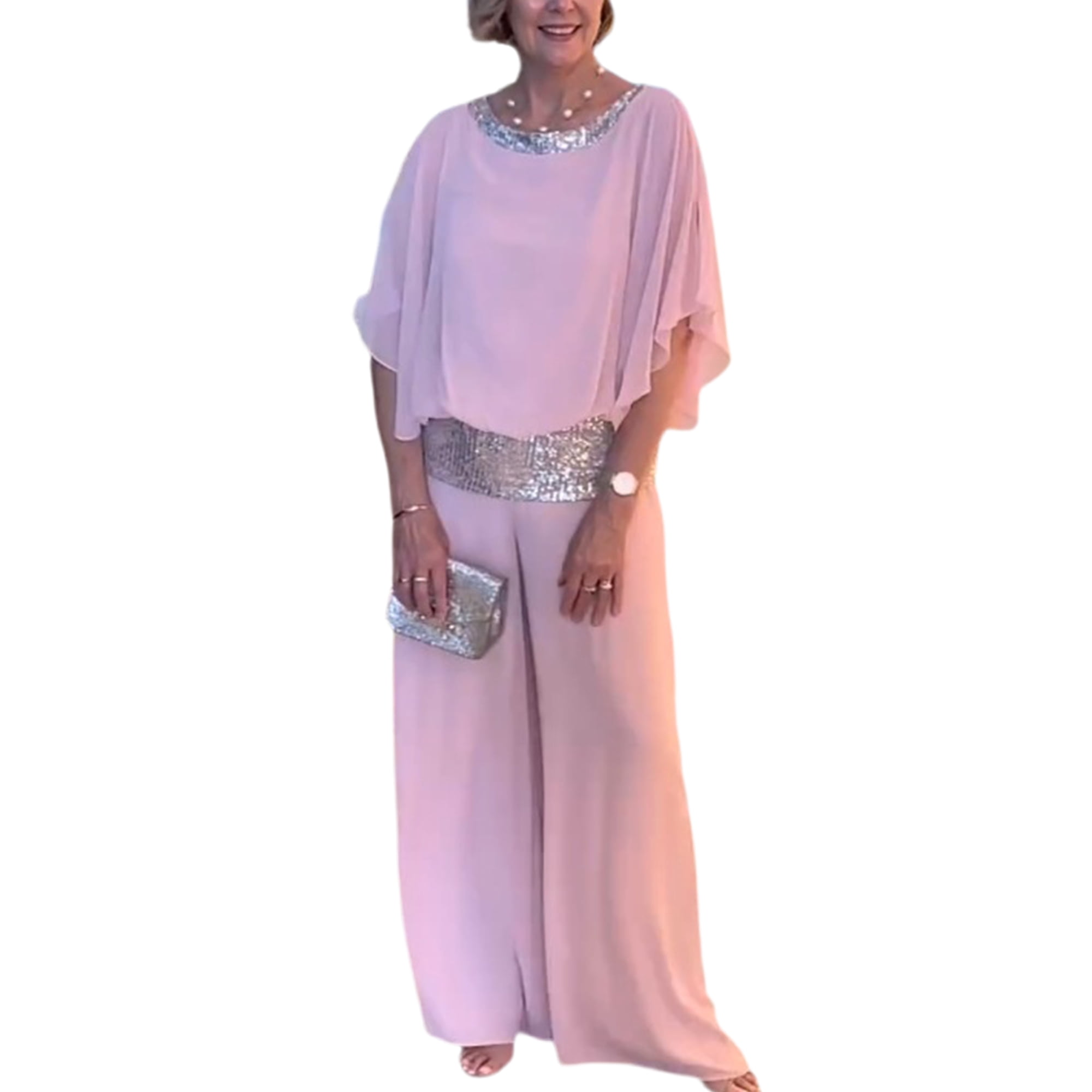 Avamo Ladies Pajamas Elastic Waist Pjs Wide Leg Tracksuit Baggy Lounge Sets Summer Nightwear Pink XL