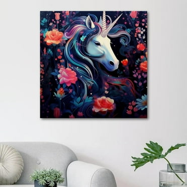 OWNSERIES Unicorn surrounded by flowers Pattern Canvas Wall Art Paintings for Living Room Canvas Frameless Print Wall Artworks Bedroom Decoration