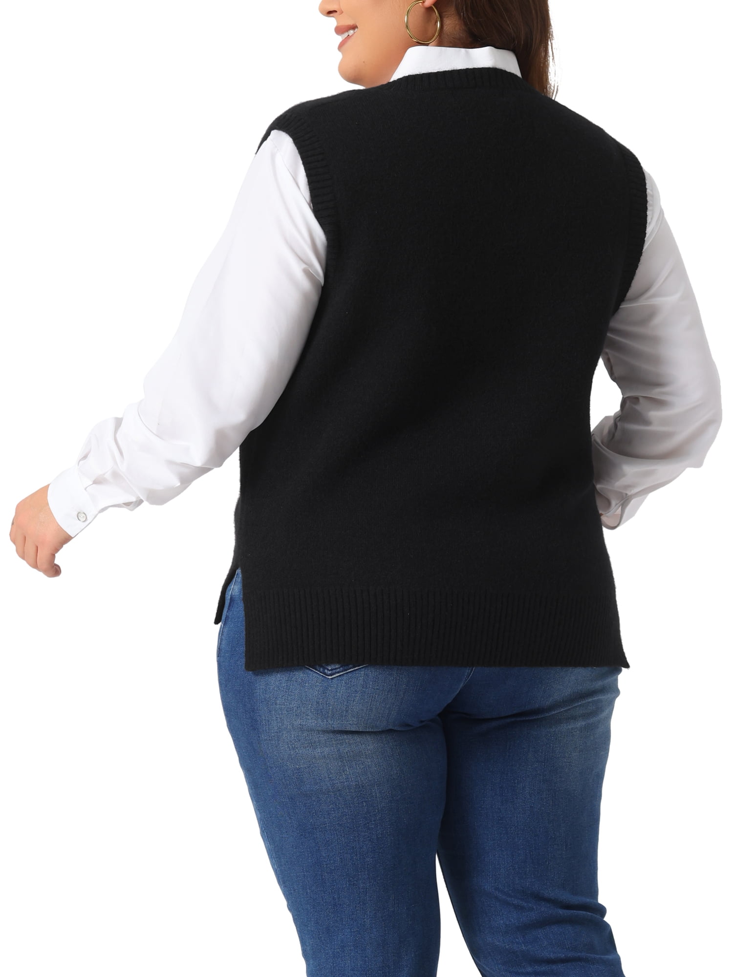 DARING DIVA Women's Plus Size V Neck Knit Sweater Vest 1X Black