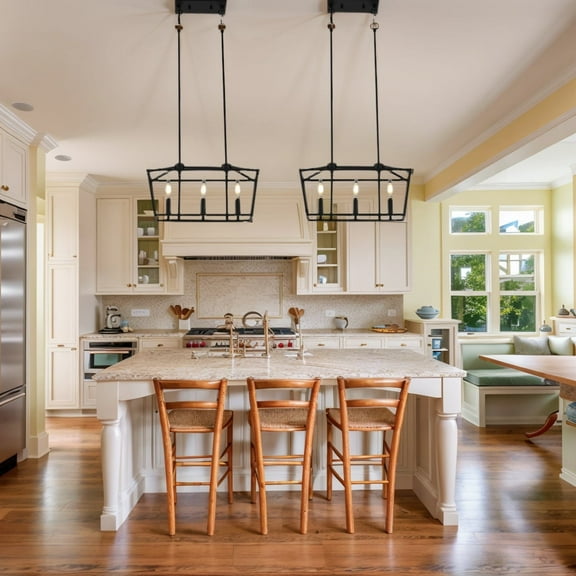 Modern Farmhouse Adjustable Height 3-Light Pendant Lights Rectangular Black Metal Kitchen