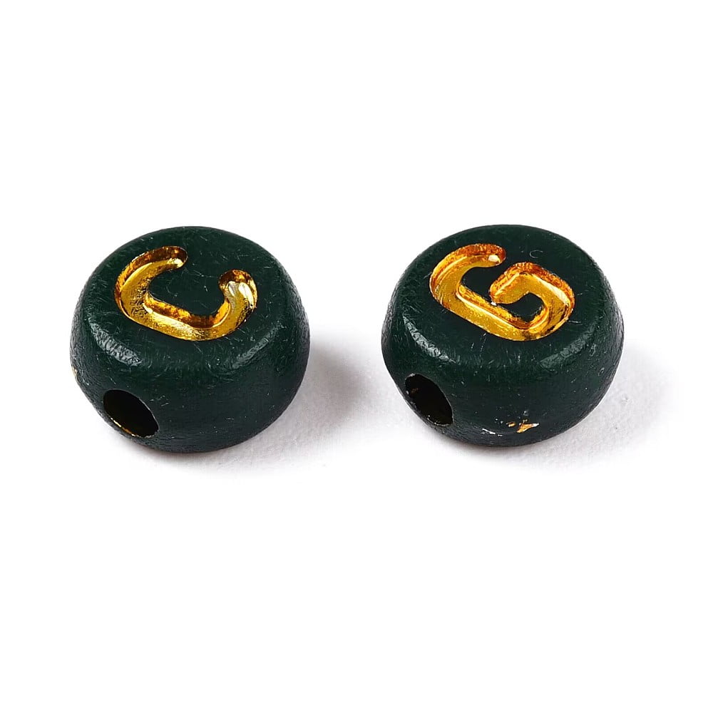 500gs Plating Acrylic Beads with Metal Enlaced Flat Round with Letter Teal 7x4mm Hole: 1.6mm about 3330pcs/500g
