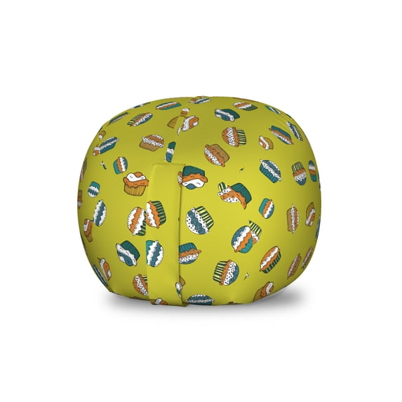 Cupcake Storage Toy Bag Chair, Pastries with Cream Topping Muffins Pattern, Stuffed Animal Organizer Washable Bag, Large Size, Apple Green Multicolor, by Ambesonne