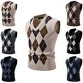 thumbnail image 4 of Men's Argyle Pattern Knit Warm V Neck Vest Casual Daily Wear Slim Fit Knitted Waistcoat, 4 of 4