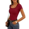 thumbnail image 6 of Womens Tops Short Sleeve Tops Neck Lace Trim Ribbed Tight Shirts Casual Basic Tee Spring Clothes 2026 Trendy on Sale, 6 of 6
