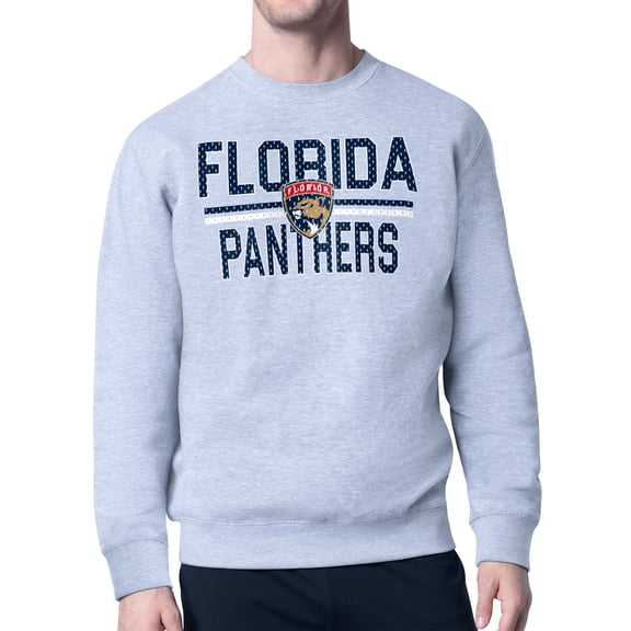 Men's Starter Heather Gray Florida Panthers Mesh Look Team Name Logo Pullover Sweatshirt