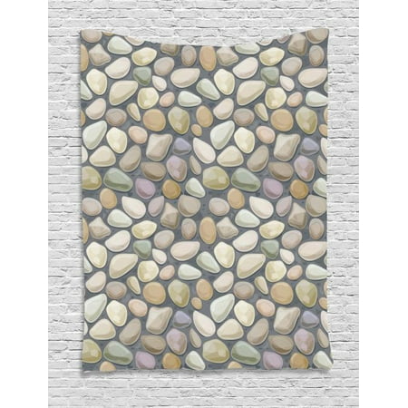 Wet Cobblestones - Cobblestone Tapestry, Pebble Stonewall Graphic Illustration Soft Pastel Color Wet Looking Rubbles, Wall Hanging for Bedroom Living Room Dorm Decor, 40W X 60L Inches, Multicolor, by Ambesonne