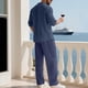 thumbnail image 5 of Blusas y camisas de manga larga con cuello en V para hombre, jersey informal con capucha, pantalones deportivos lisos de manga larga, chándal de dos piezas con cintura elástica, blusa y pantalón de po, 5 of 7